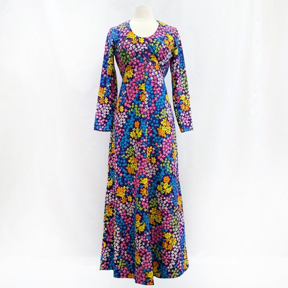 Vintage flower power purple floral groovy maxi dress fits like a medium - Picture 2 of 3